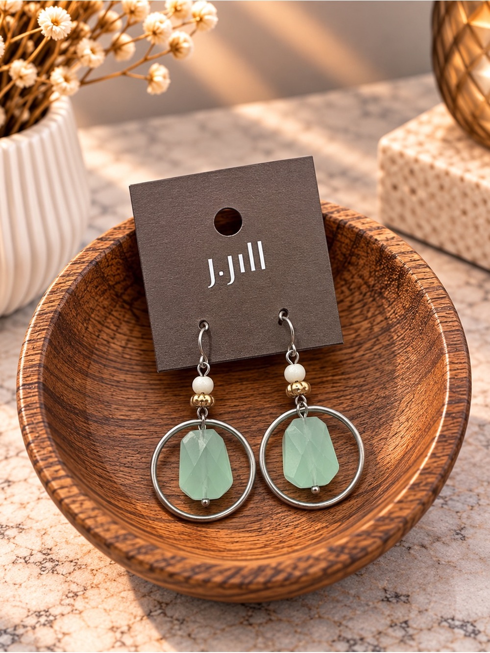 J.Jill Mint Green Faceted Hoop Drop Earrings (LR 222/2)